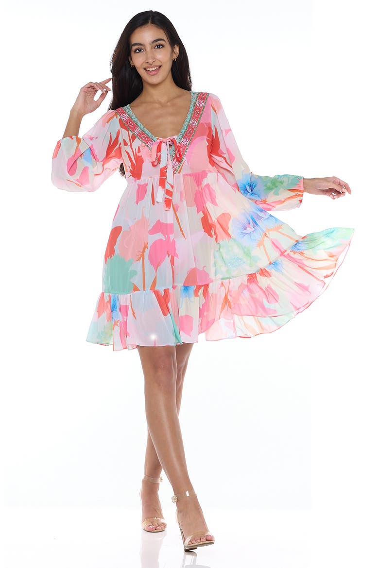 Floral Long Sleeve Babydoll Dress, Alternate, color, PINK