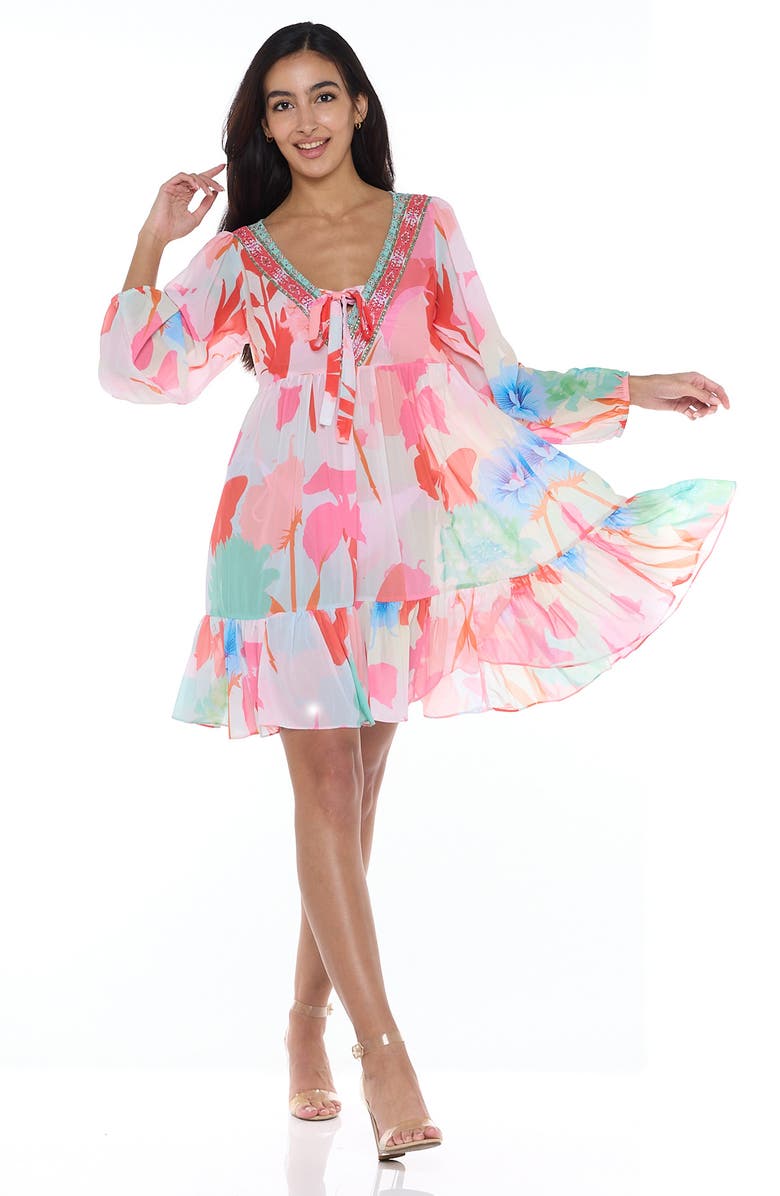 RANEES Floral Long Sleeve Babydoll Dress, Alternate, color, Pink