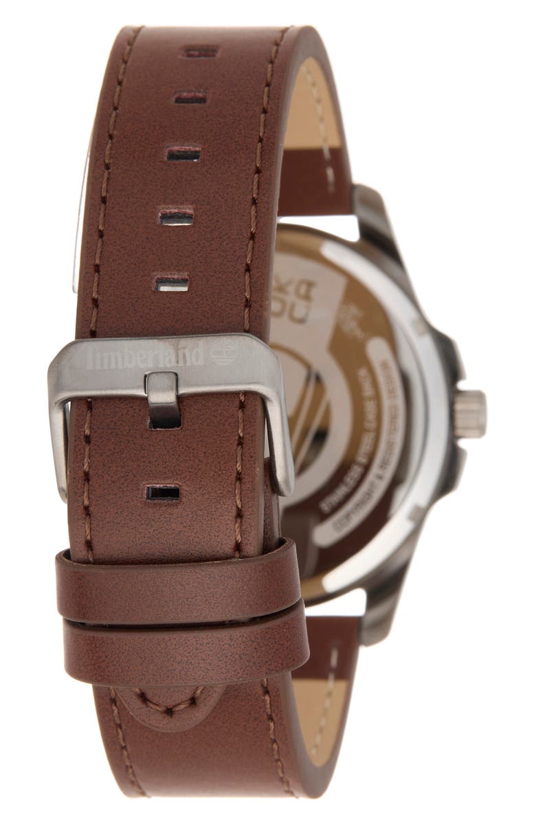 Timberland Dress Sport Quartz Chronograph Leather Strap Watch, 45mm, Alternate, color, Brown/ Grey