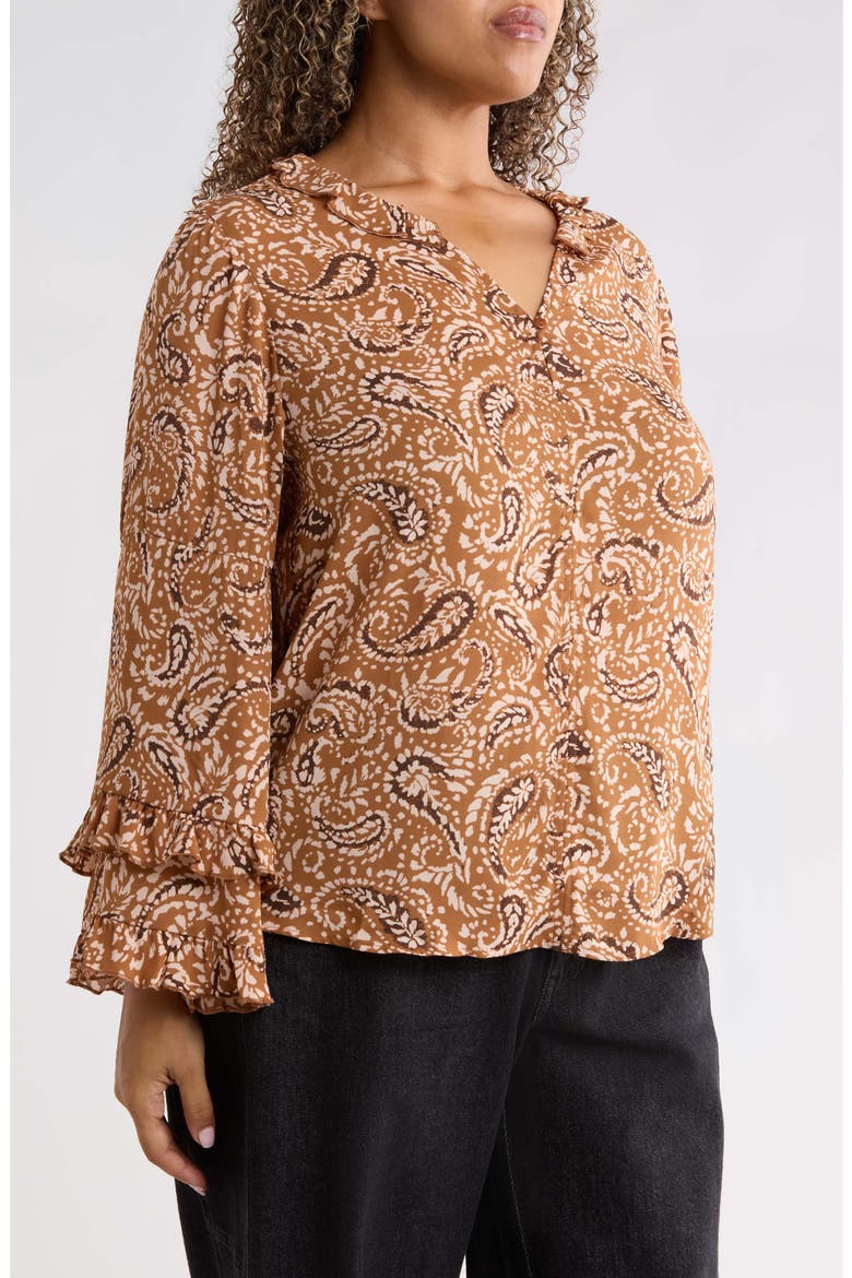 Ruffle Print Top, Alternate, color, PECAN MULTI