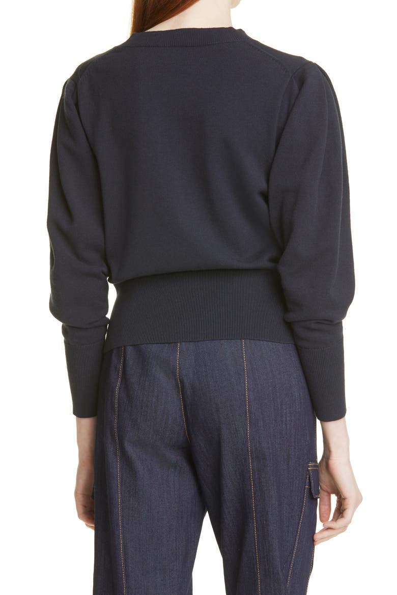 Cece Embellished Puff Sleeve Cardigan, Alternate, color, NAVY