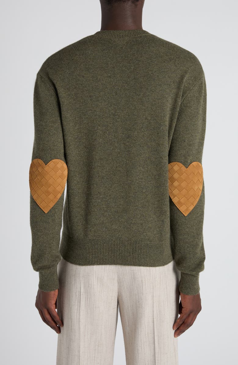 Bottega Veneta Classic Cashmere Blend Sweater with Intrecciato Suede Hearts, Alternate, color, 3749 Camo