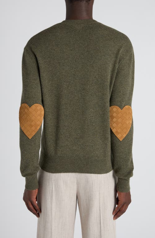 Bottega Veneta Classic Cashmere Blend Sweater With Intrecciato Suede Hearts In Green