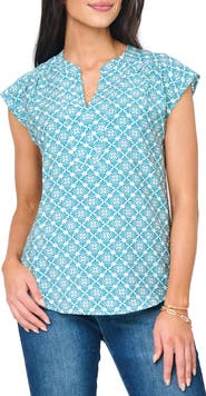 GIBSONLOOK Split Neck Cap Sleeve High-Low Top