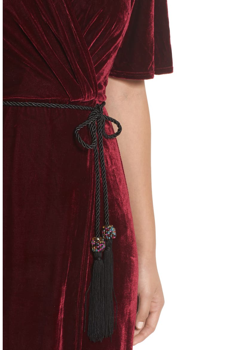 Velvet Faux Wrap Dress, Alternate, color, WINE