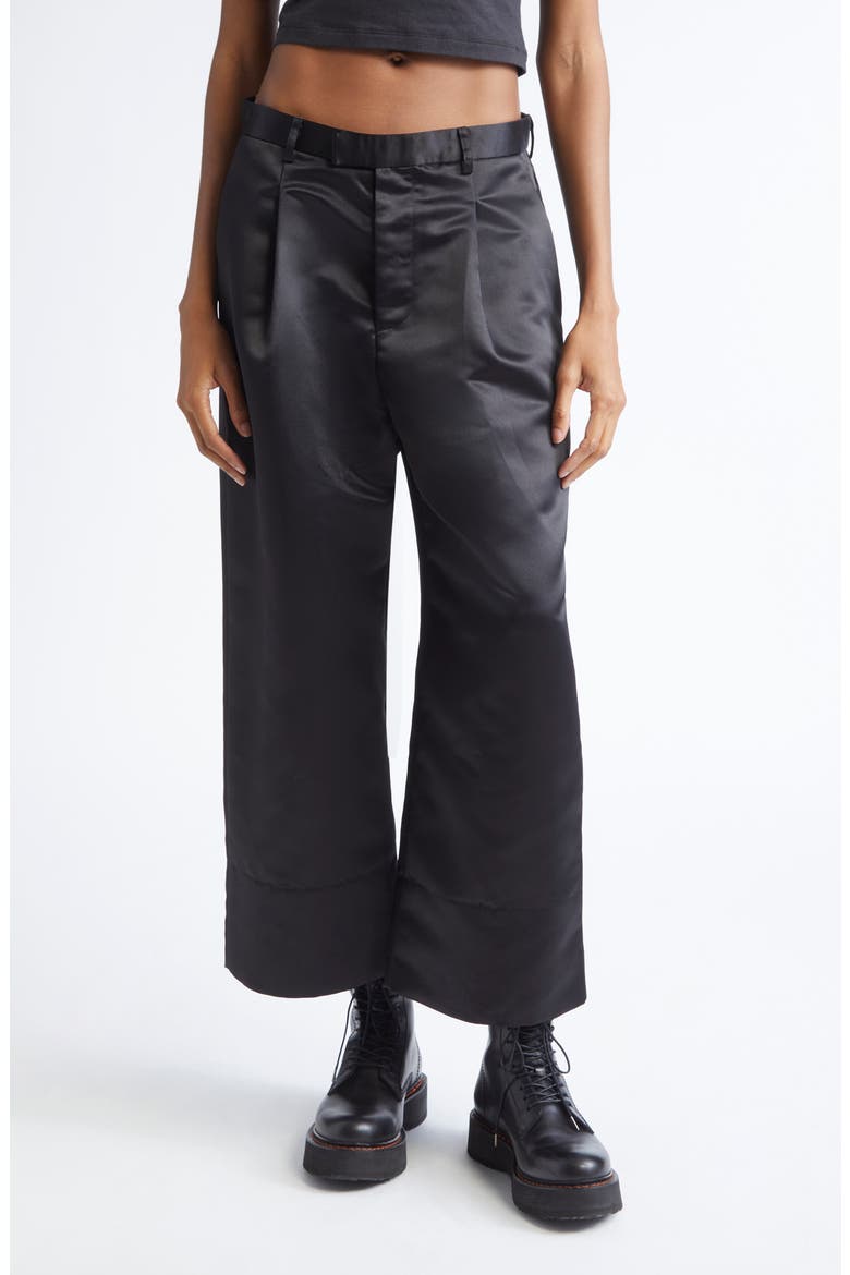 Relaxed Pleated Crop Trousers, Main, color, BLACK