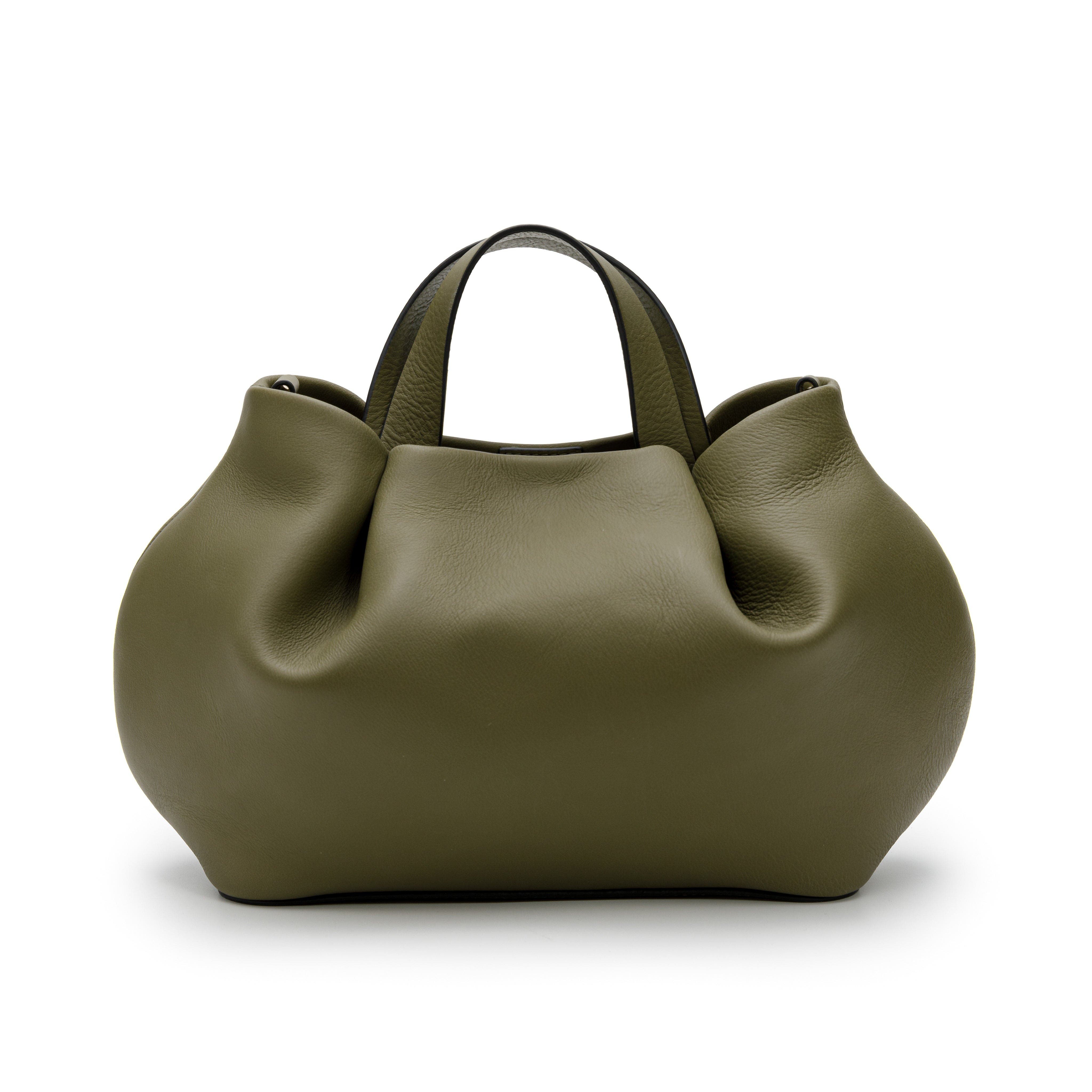 Isabela Shoulder Bag Sculpted From Full Grain Leather, Alternate, color, Khaki