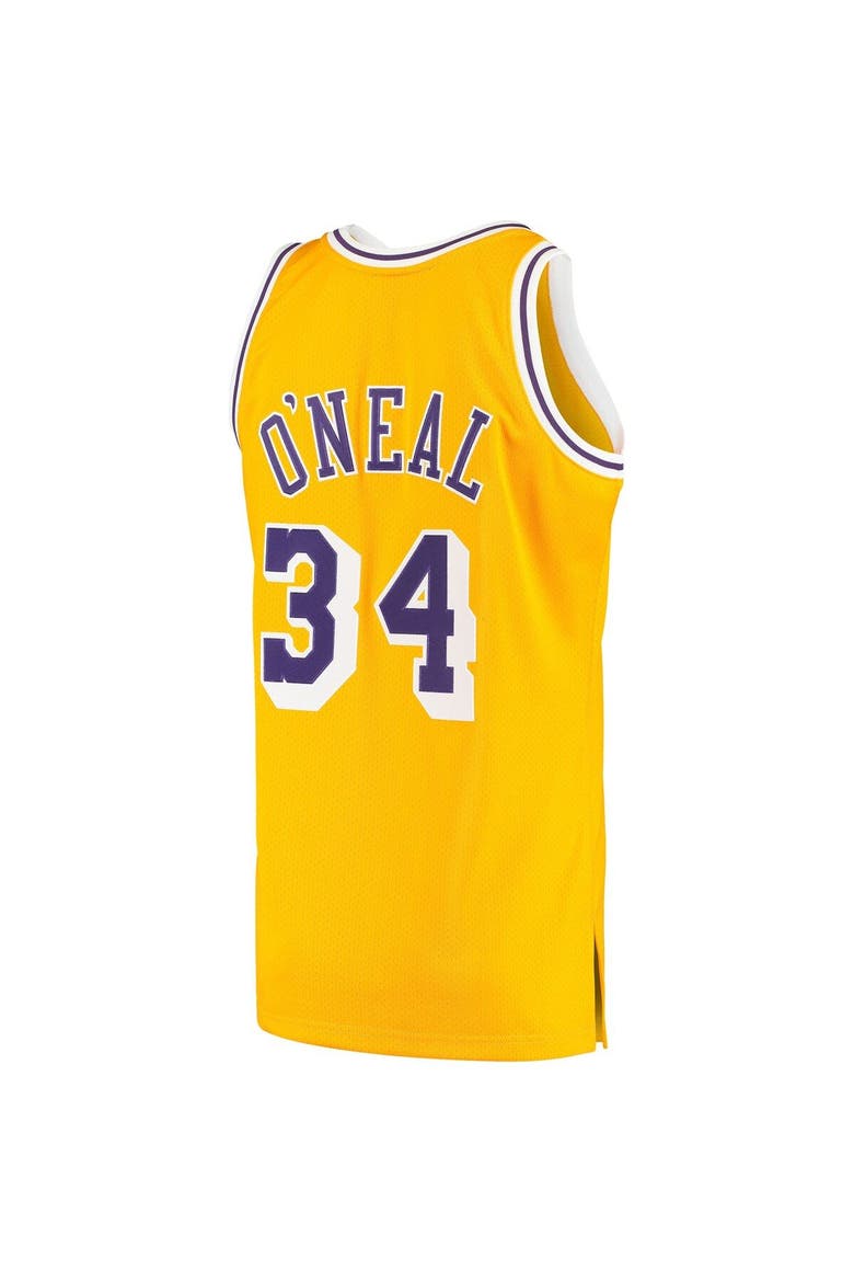 Men's Mitchell & Ness Shaquille O'Neal Gold Los Angeles Lakers 1996/97 Hardwood Classics Authentic Jersey, Alternate, color, Gold