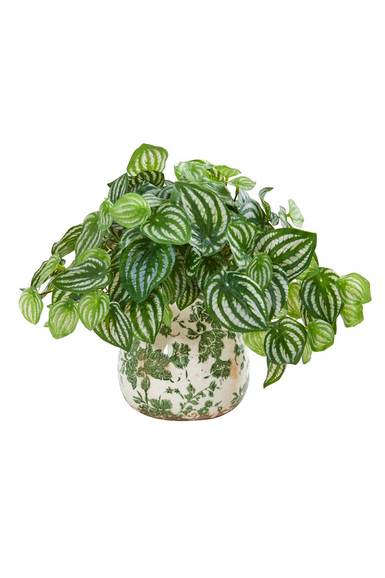 Watermelon Peperomia Artificial Plant in Vase, Main, color, Green
