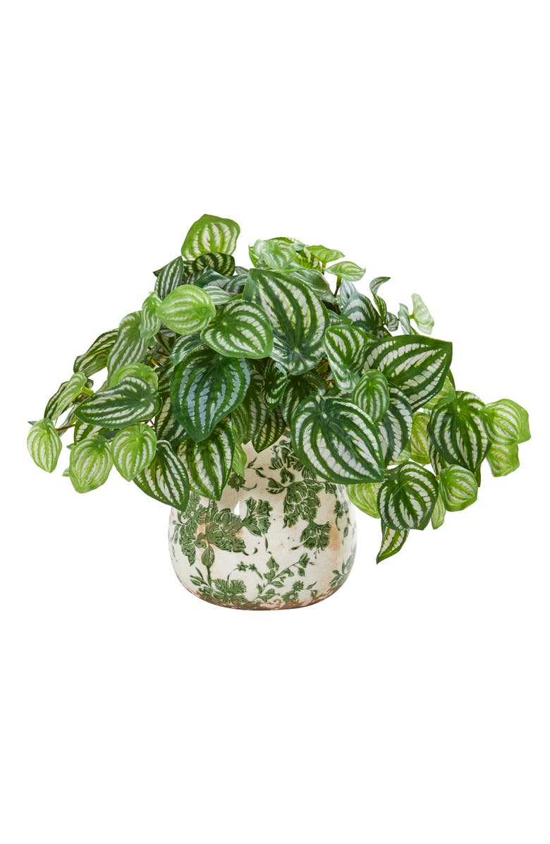 NEARLY NATURAL Watermelon Peperomia Artificial Plant in Vase, Main, color, Green