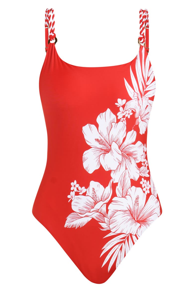 Mariner One-Piece Swimsuit, Alternate, color, RUBY