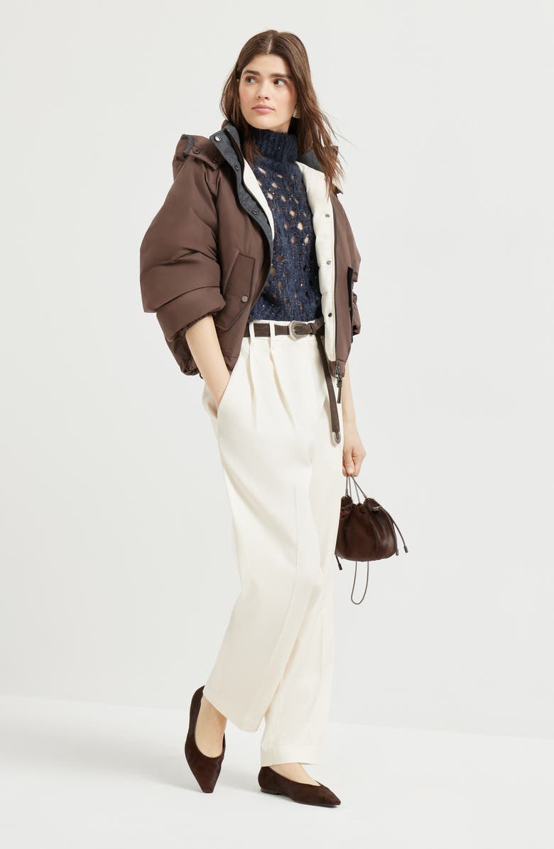 Brunello Cucinelli Crop down jacket with monili, Alternate, color, Pine Cone Brown