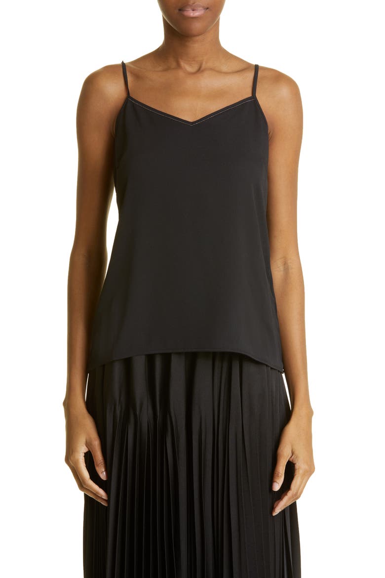 Beaded V-Neck Satin Camisole, Main, color, NERO
