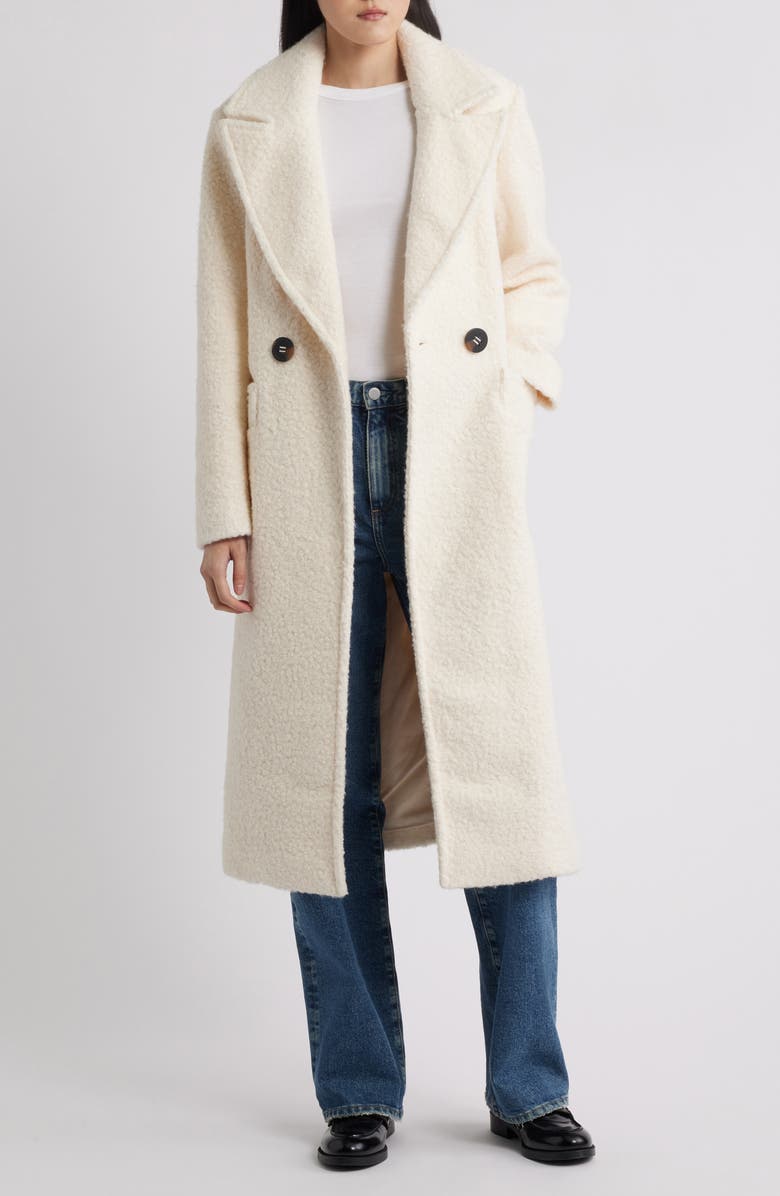 BCBGMAXAZRIA Double Breasted Bouclé Coat, Alternate, color, Cream