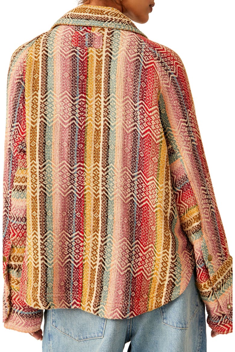 Rainbow Rays Cotton Snap-Up Drawstring Cotton Overshirt, Alternate, color, SUNSET COMB0
