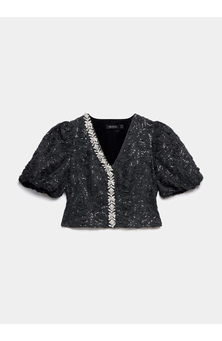 MINT VELVET Embellished Puff Sleeve Sequin Top, Alternate, color, Black