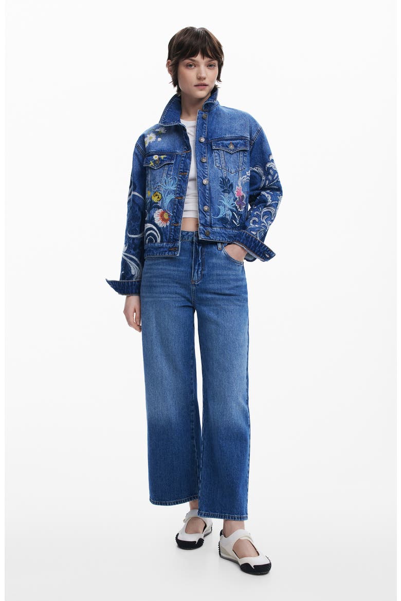 Embroidered Denim Trucker Jacket, Alternate, color, MEDIUM BLUE