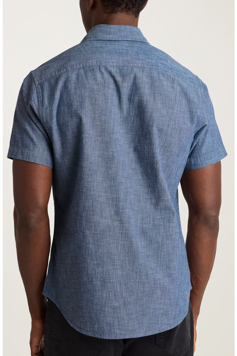 Riviera Slim Fit Short Sleeve Cotton Chambray Button-Up Shirt, Alternate, color, DARKWASH CHAMBRAY