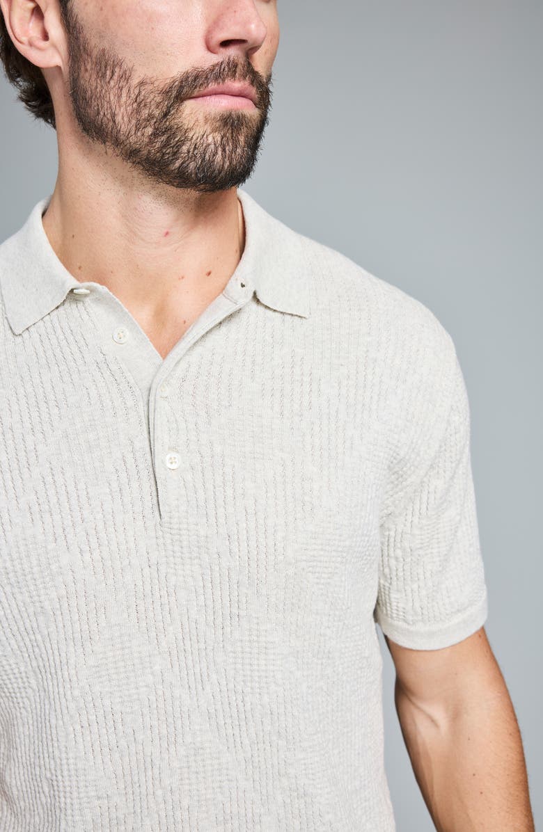 Billy Reid Diamond Stitch Polo Sweater, Alternate, color, Light Grey Heather