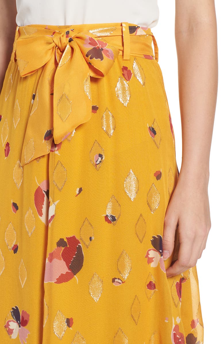 Sézane Arizona Floral & Metallic Silk Blend Skirt, Alternate, color, 