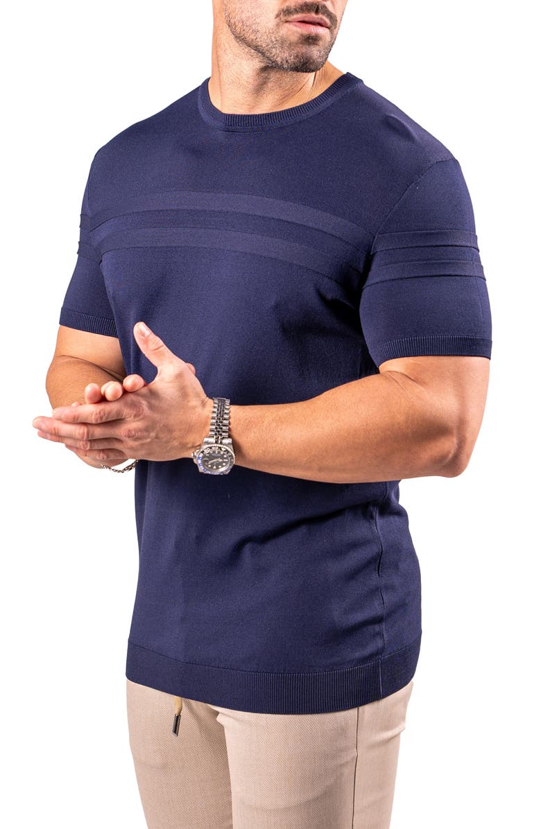 Maceoo Stripe Short Sleeve Sweater, Alternate, color, Blue