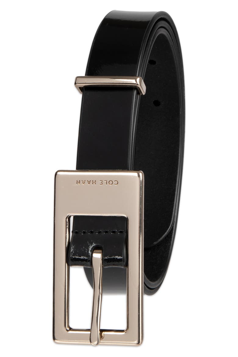 Elongated Buckle Leather Belt, Alternate, color, BLACK