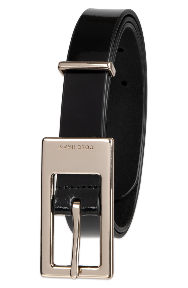 Cole Haan Elongated Buckle Leather Belt, Alternate, color, Black