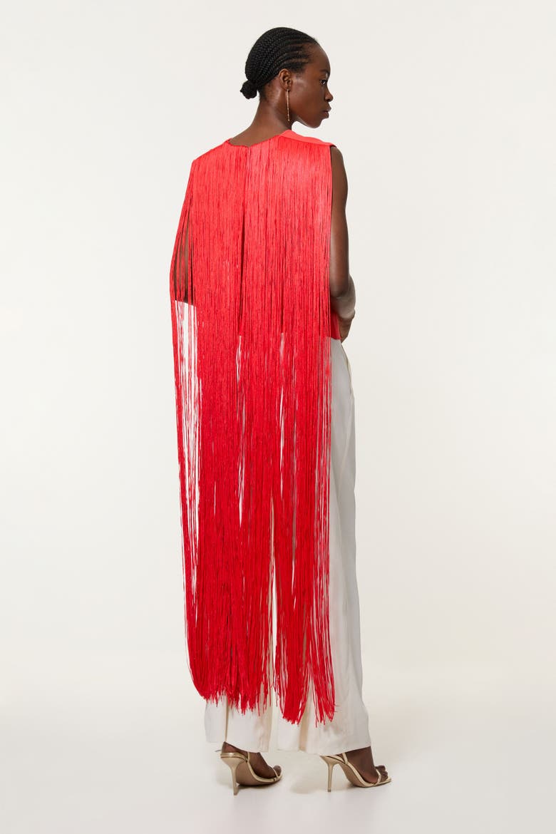Bandage Knit Long Tassel Cape Top, Alternate, color, Coral