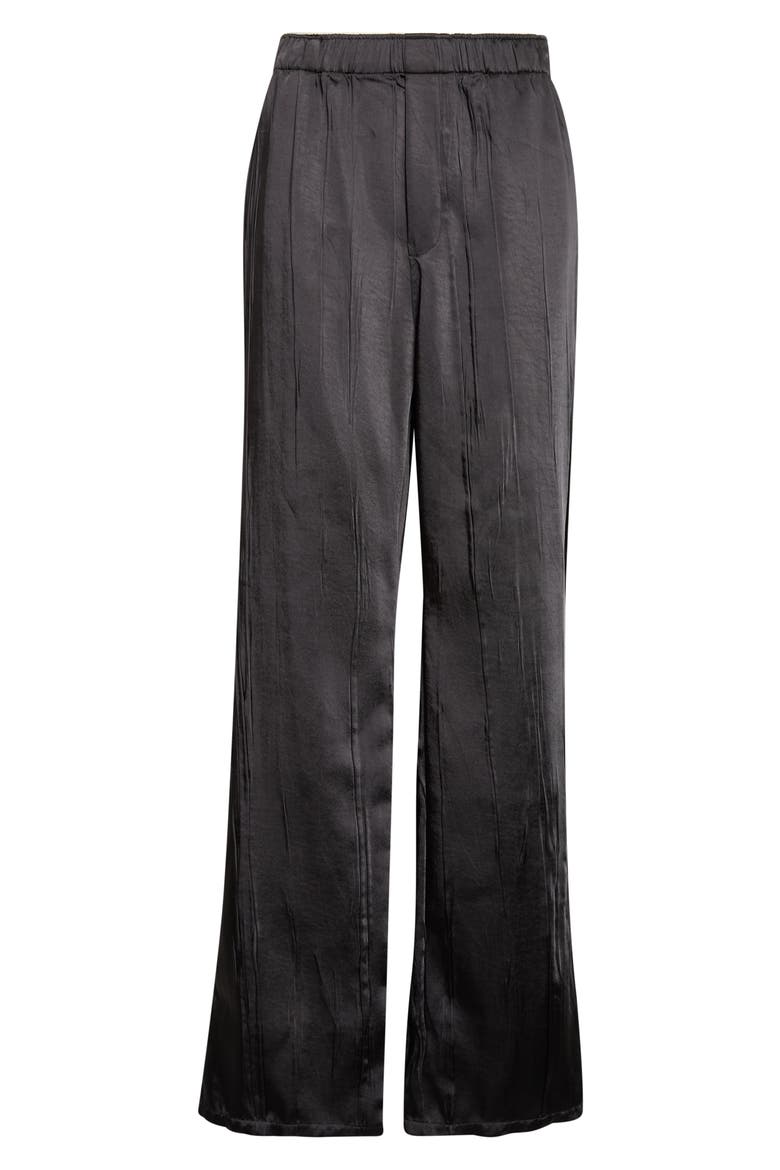 Crinkled Satin Wide Leg Pants, Main, color, BLACK
