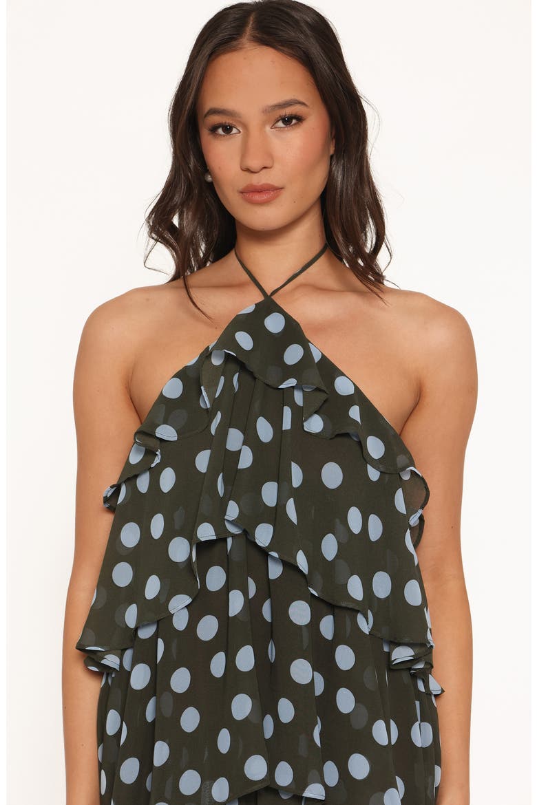 Chasity Halter Neck Tiered Maxi Dress, Alternate, color, OLIVE POLKA DOT