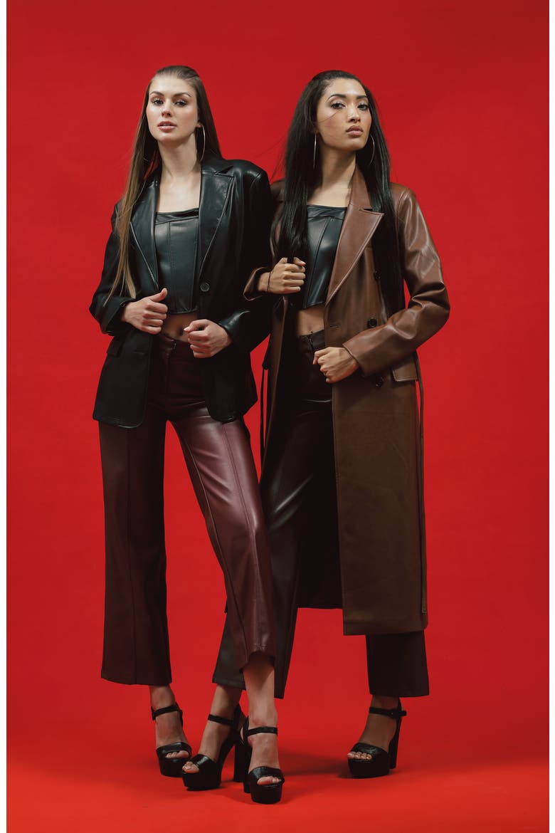 Faux Leather Trench Coat, Alternate, color, SIENNA