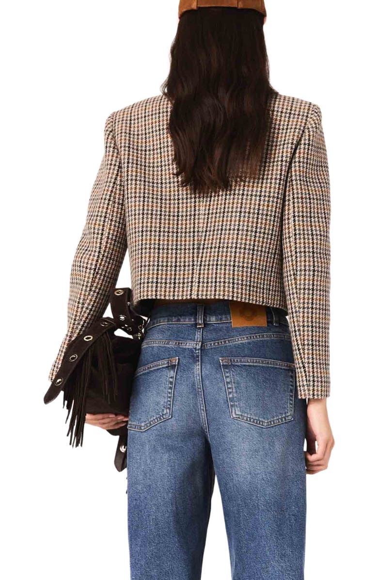 maje Short checked jacket, Alternate, color, Beige