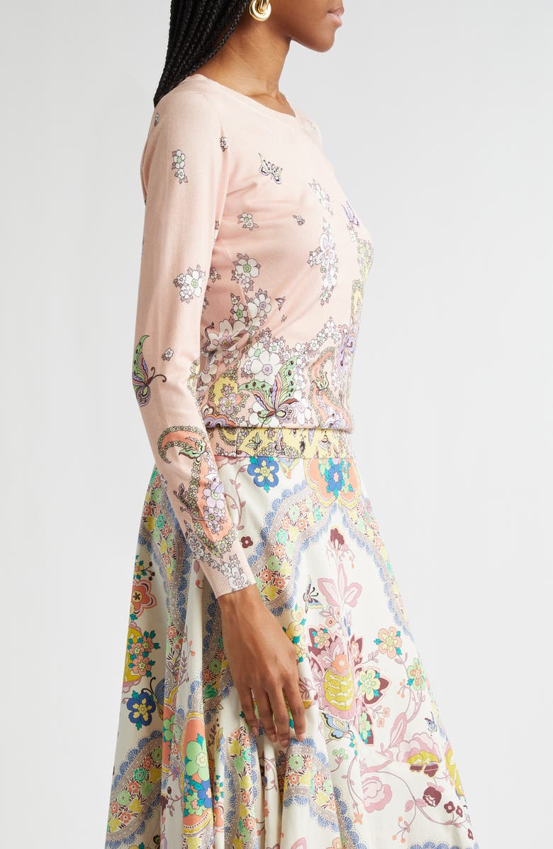 Etro Floral Paisley Silk & Cashmere Sweater, Alternate, color, 