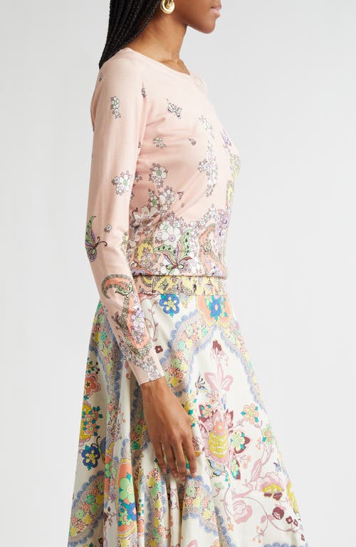 Etro Flower Medallion Pink Lucky Charm Long-sleeve Top In Stampa F.do Rosa