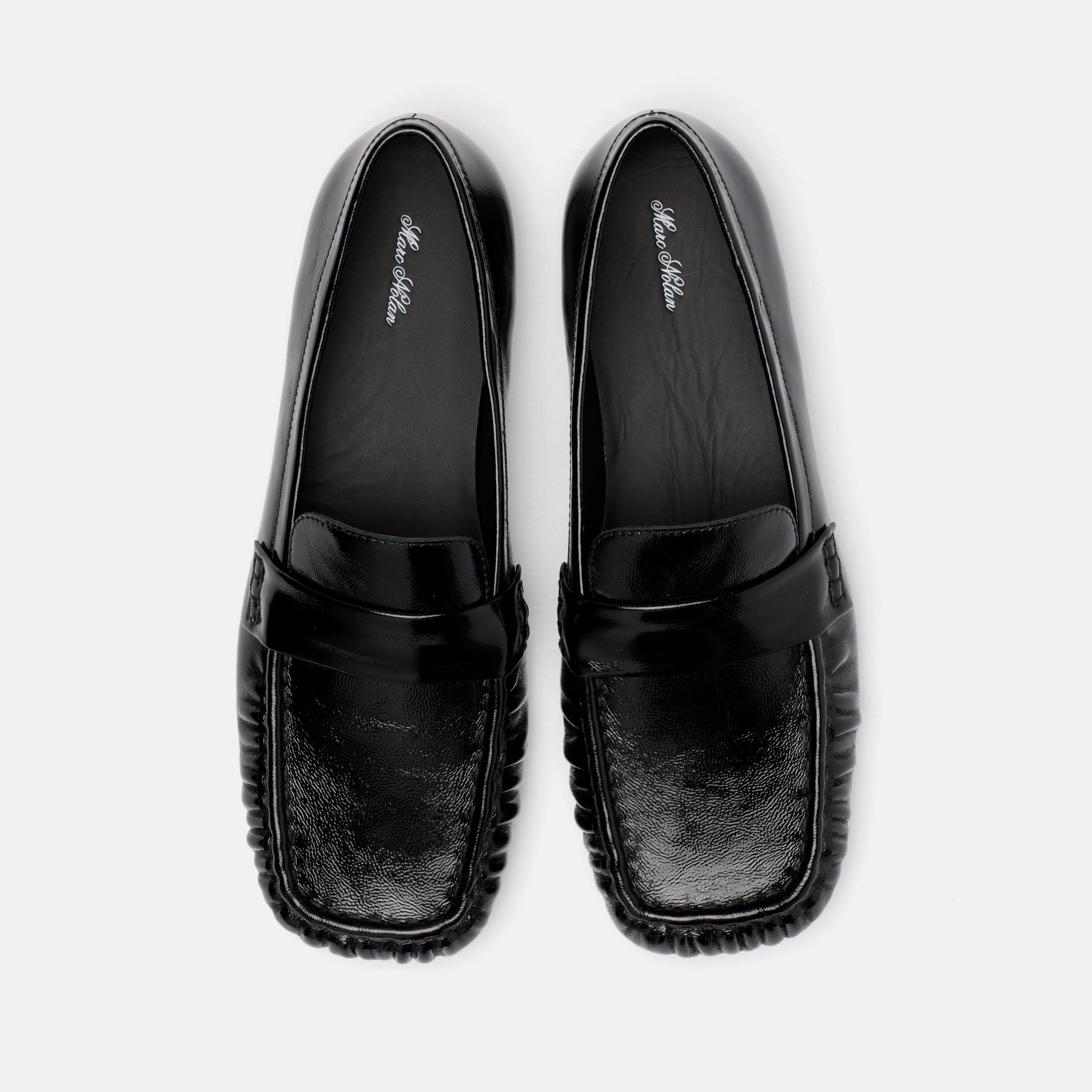 MARC NOLAN Jane Leather Square-Toe Slip-On Loafers, Alternate, color, Black Patent