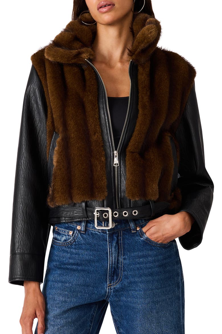 Ryland Faux Fur & Faux Leather Jacket, Main, color, FUR PRINT