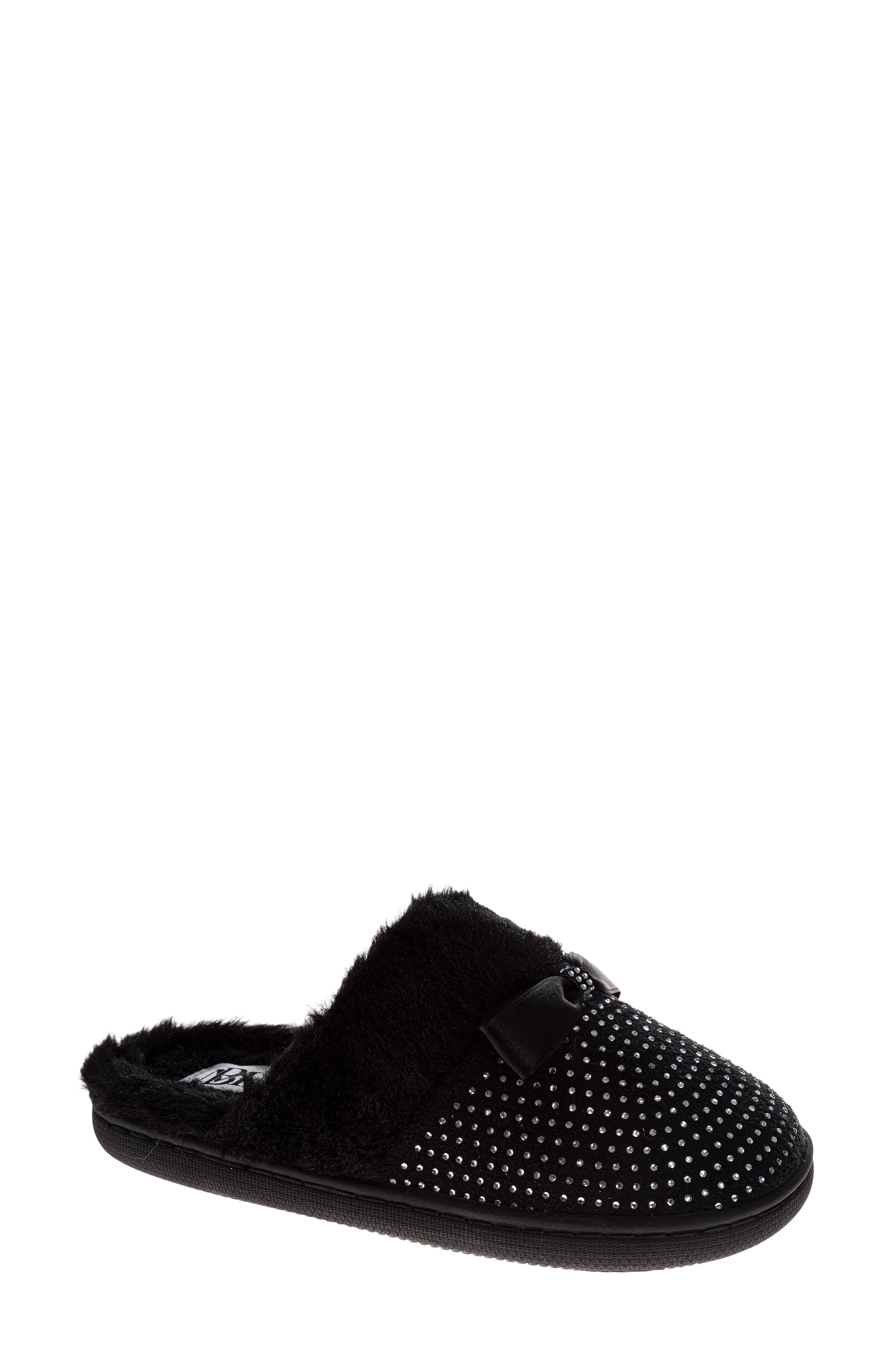 BADGLEY MISCHKA Faux Fur Rhinestone Scuff Slipper