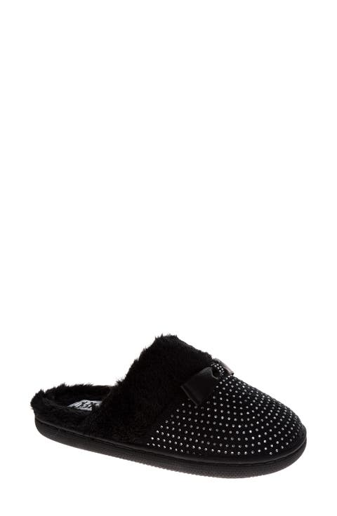 Faux Fur Rhinestone Scuff Slipper
