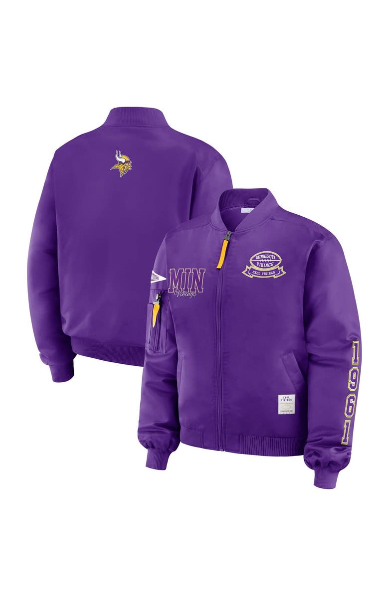 WEAR by Erin Andrews Women's WEAR by Erin Andrews Purple Minnesota Vikings Patch Full-Zip Bomber Jacket, Main, color, Purple