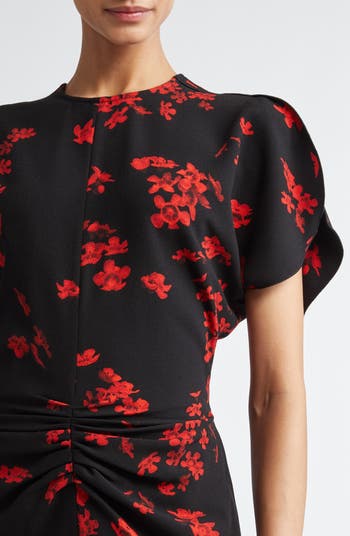 Victoria Beckham Gathered Floral Crepe Midi Dress | Nordstrom