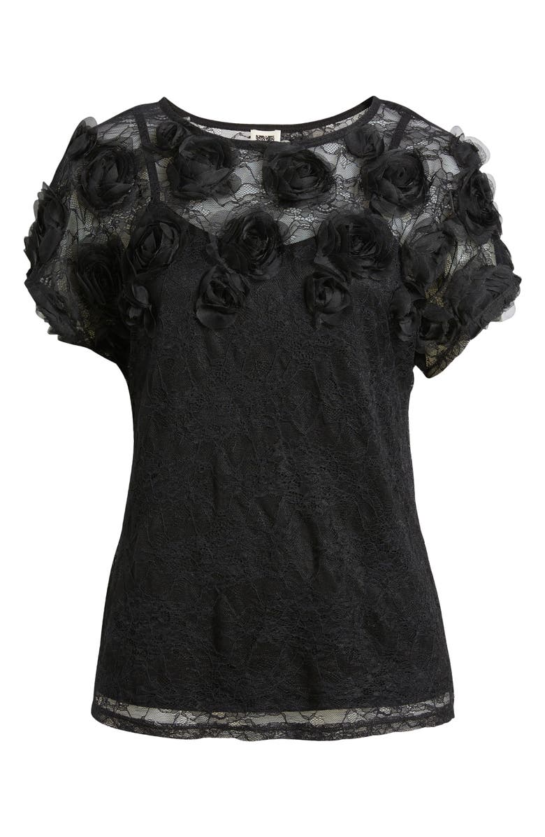 Anne Klein Rosette Border Lace Overlay Top, Alternate, color, 