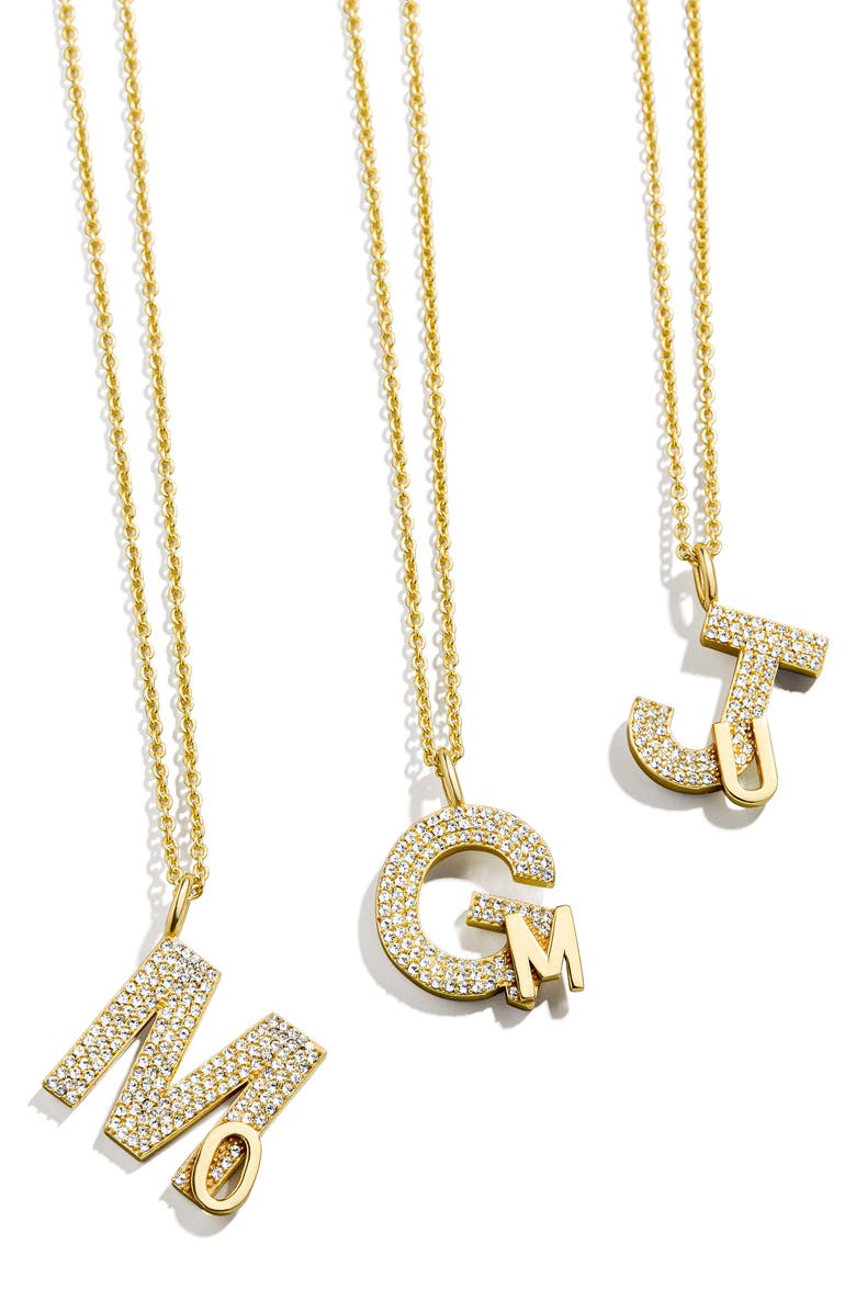 BaubleBar Custom Double Initial Pavé Necklace, Alternate, color, Clear/Gold