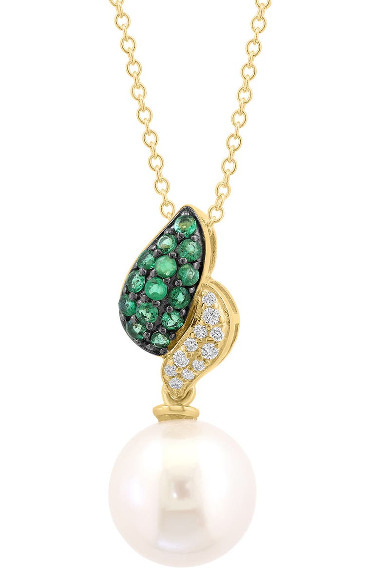 EFFY Diamond, Emerald & Cultured Pearl Pendant Necklace, Alternate, color, Gold