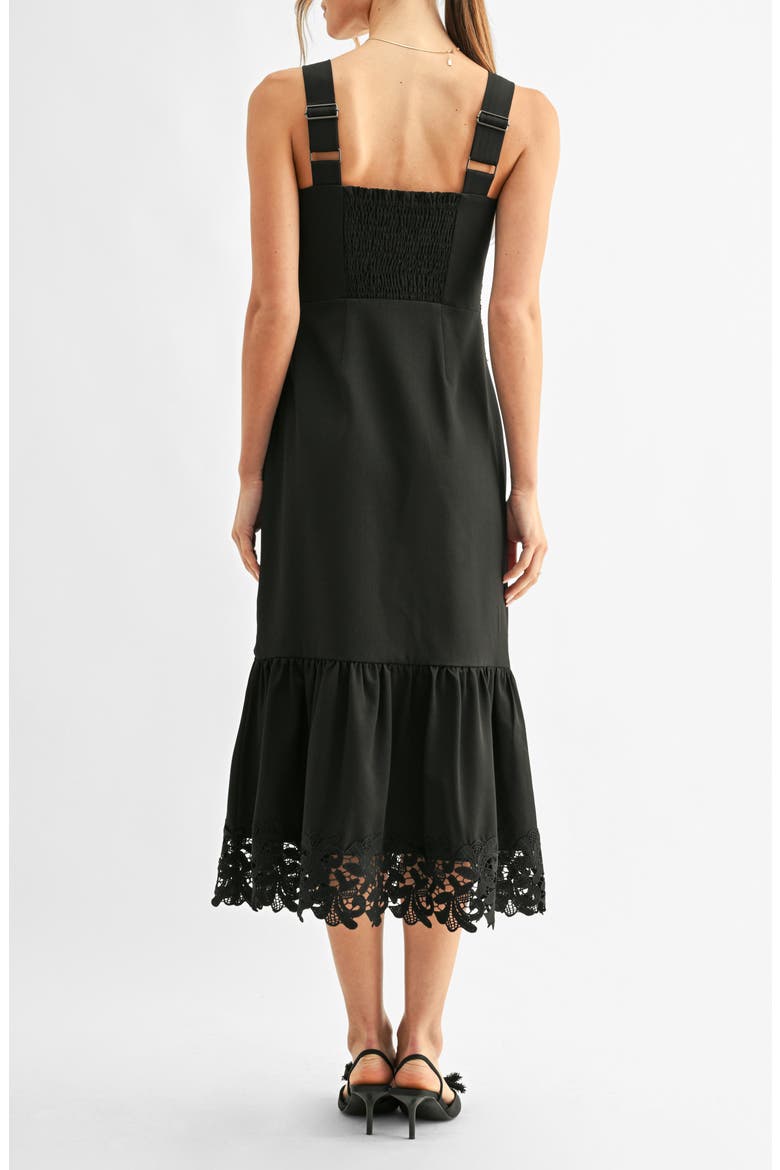 Davina Embroidered Lace Detail Midi Dress, Alternate, color, BLACK