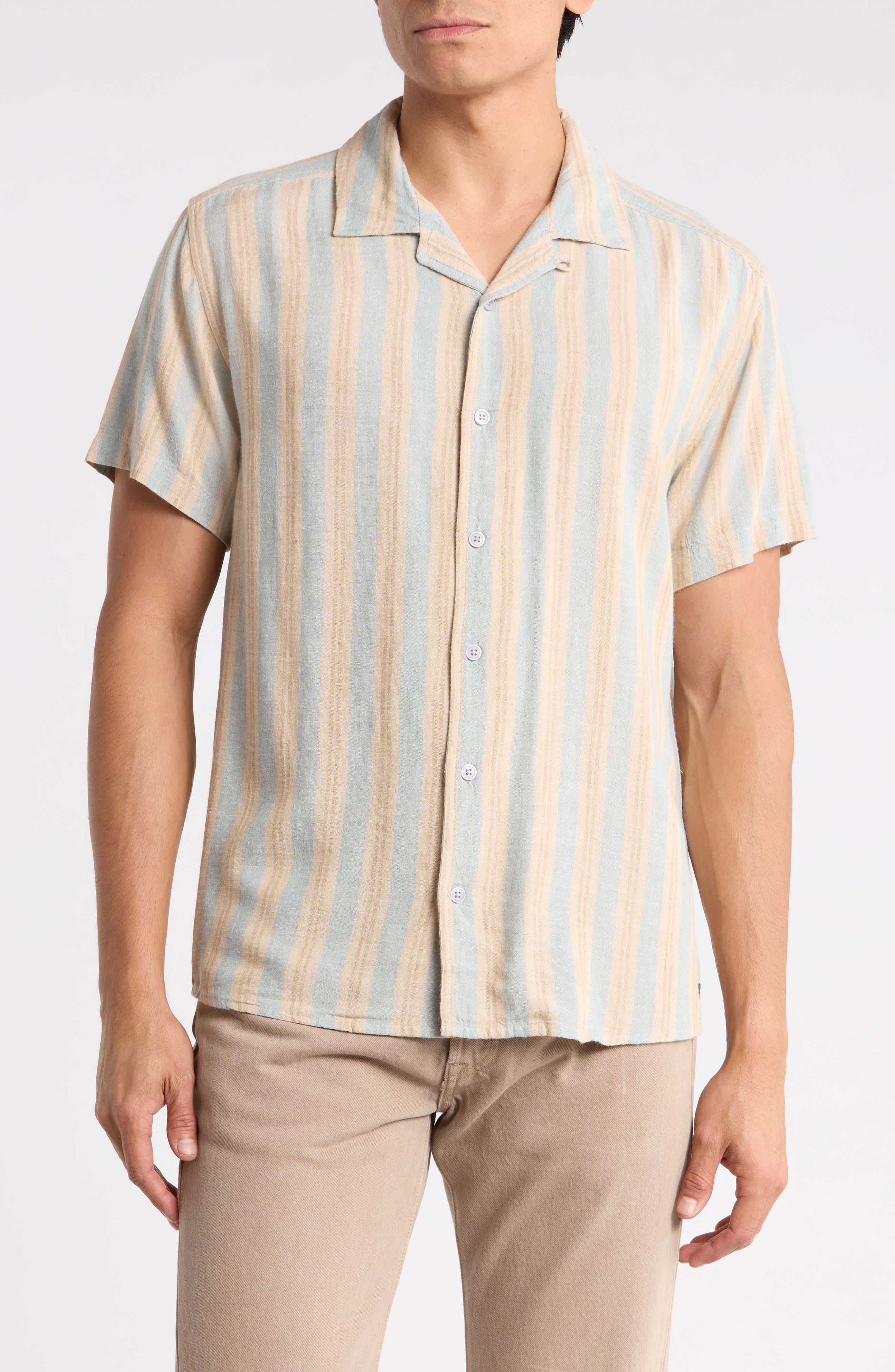 Beat Stripe Short Sleeve Button-Up Shirt