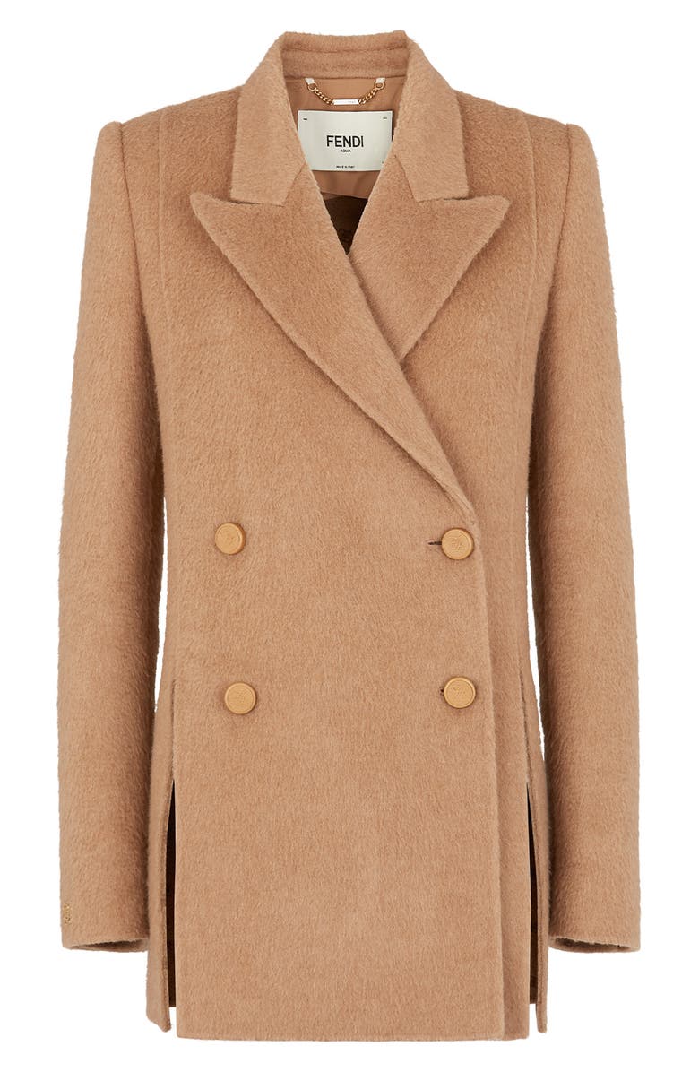 Fendi Double Breasted Camel Hair Pea Coat, Main, color, 
