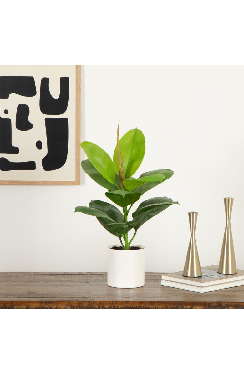 NEARLY NATURAL 20-in Artificial Fiddle Leaf Fig Plant, Alternate, color, Green