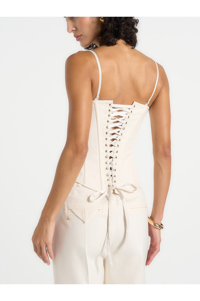 Scarlett Tailored Lace Up Corset, Alternate, color, Off White