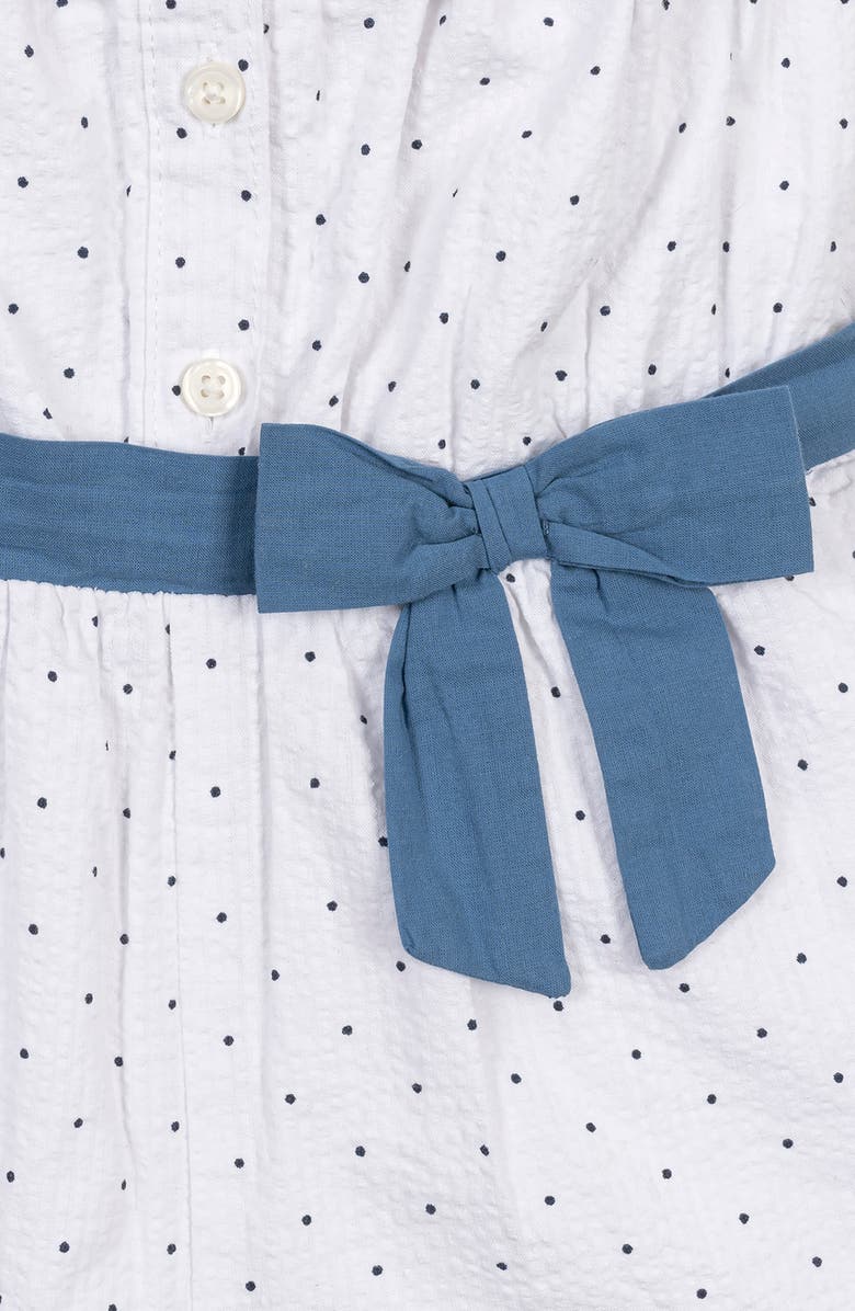 Hope & Henry Kids' Organic Ruffle Collar Button Front Seersucker Romper, Alternate, color, Delft Dot Seersucker