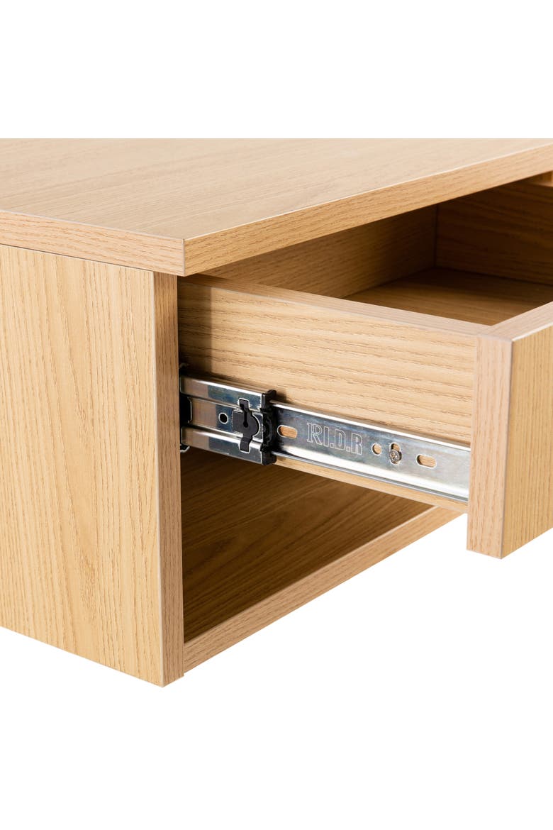 Ettore Modern Floating Nightstand, Wall-Mounted Bedside Table with 1-Drawer Open Cubby Storage Space for Bedroom, Alternate, color, Light Oak -(Set of 2)